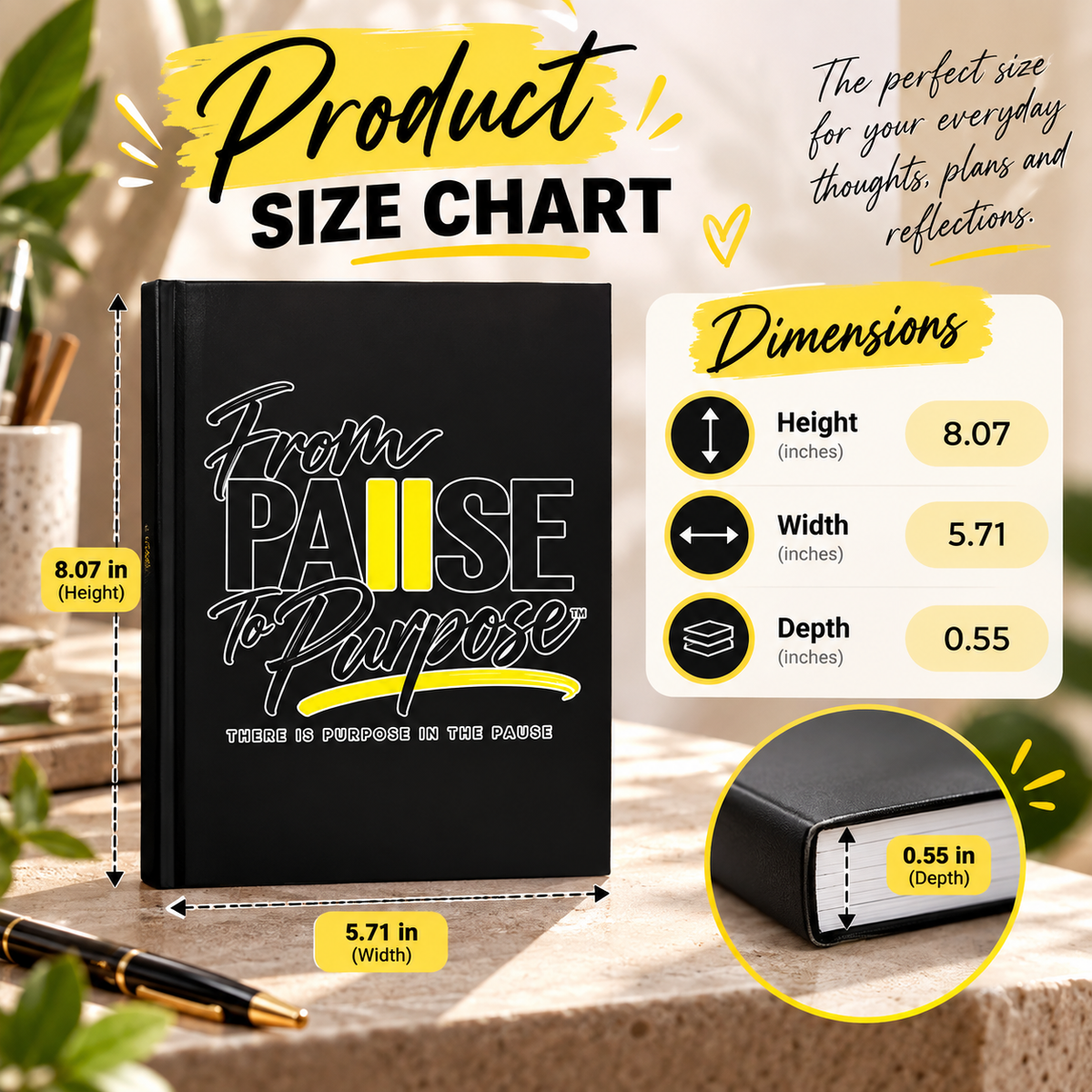From Pause to Purpose Black Hardcover Journal