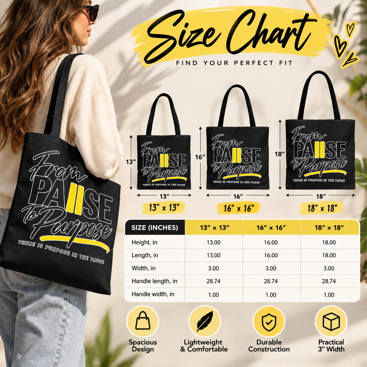 From Pause to Purpose Black Tote Bag