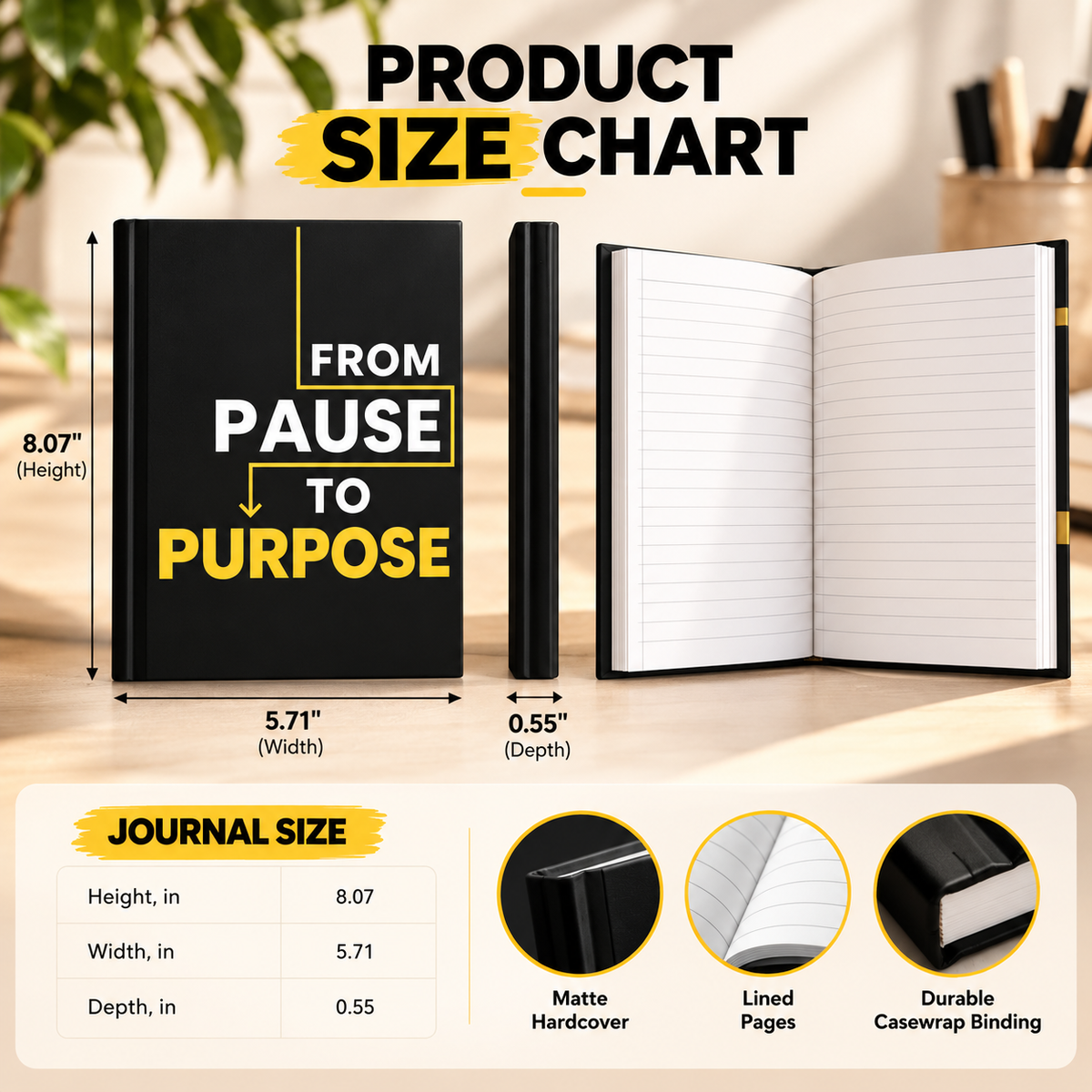 From Pause to Purpose Black Hardcover Journal