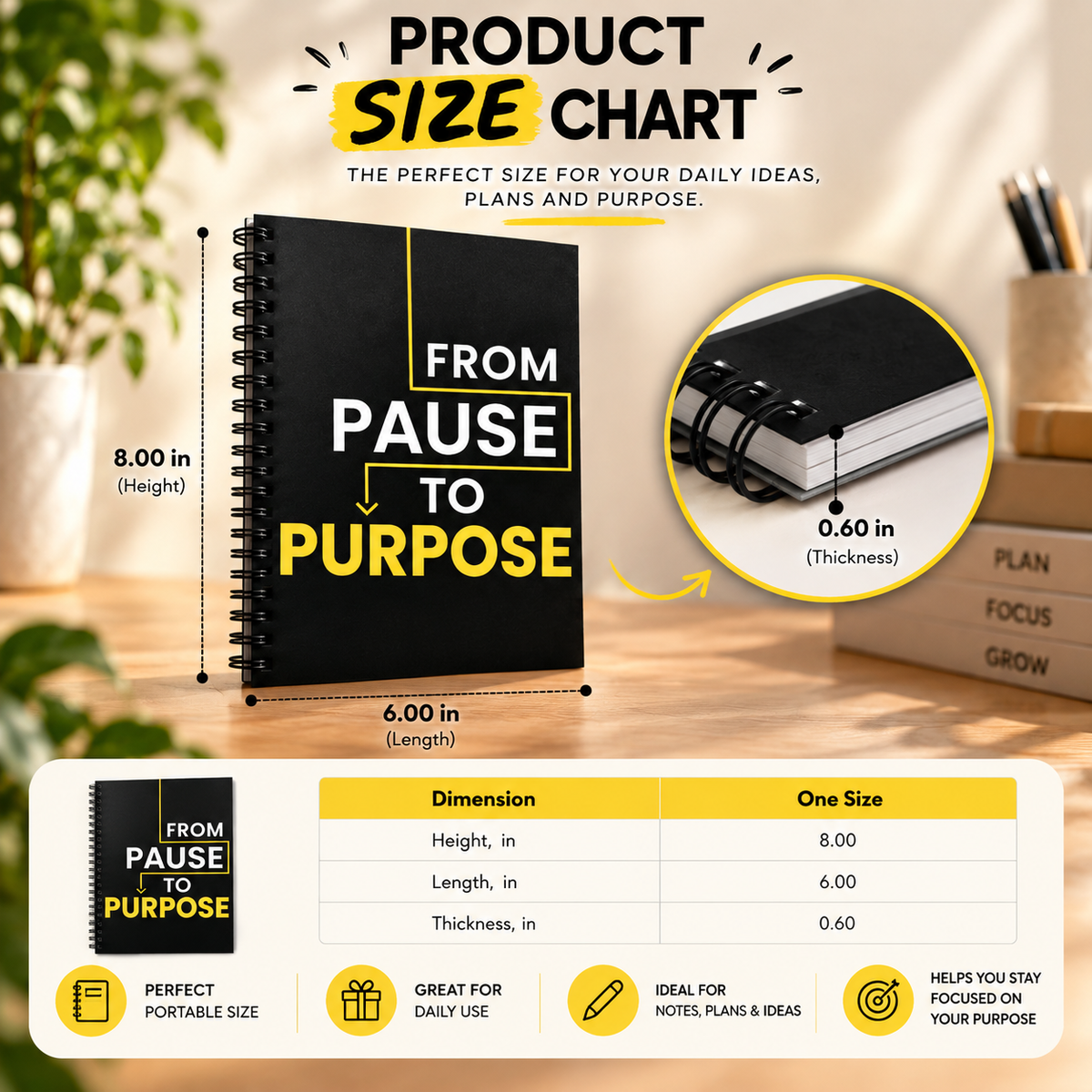 From Pause to Purpose Black Spiral Notebook