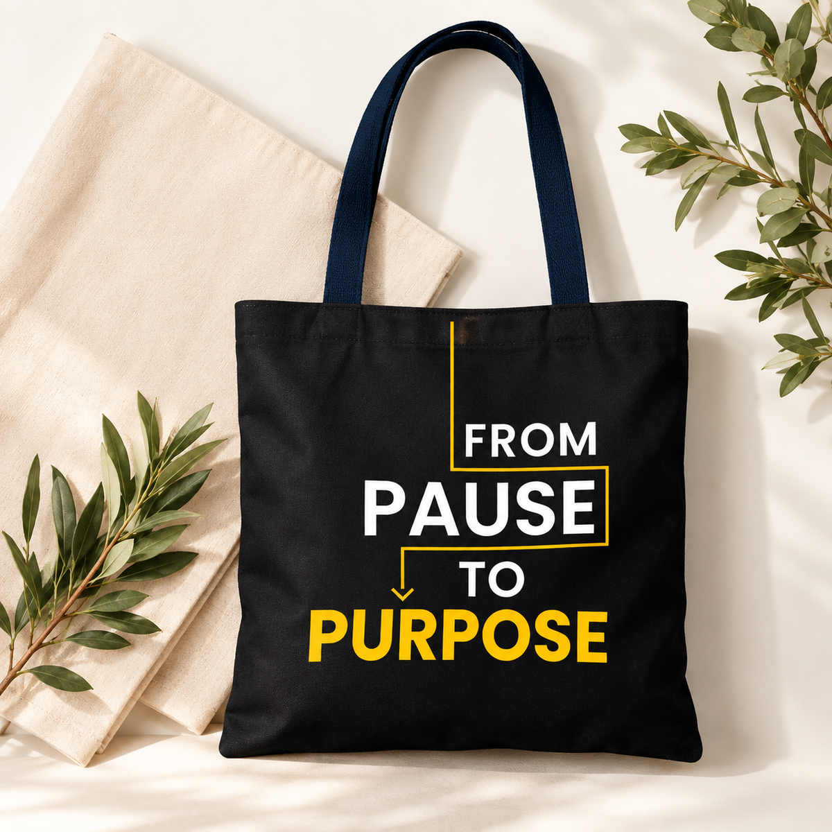 From Pause to Purpose Black Tote Bag