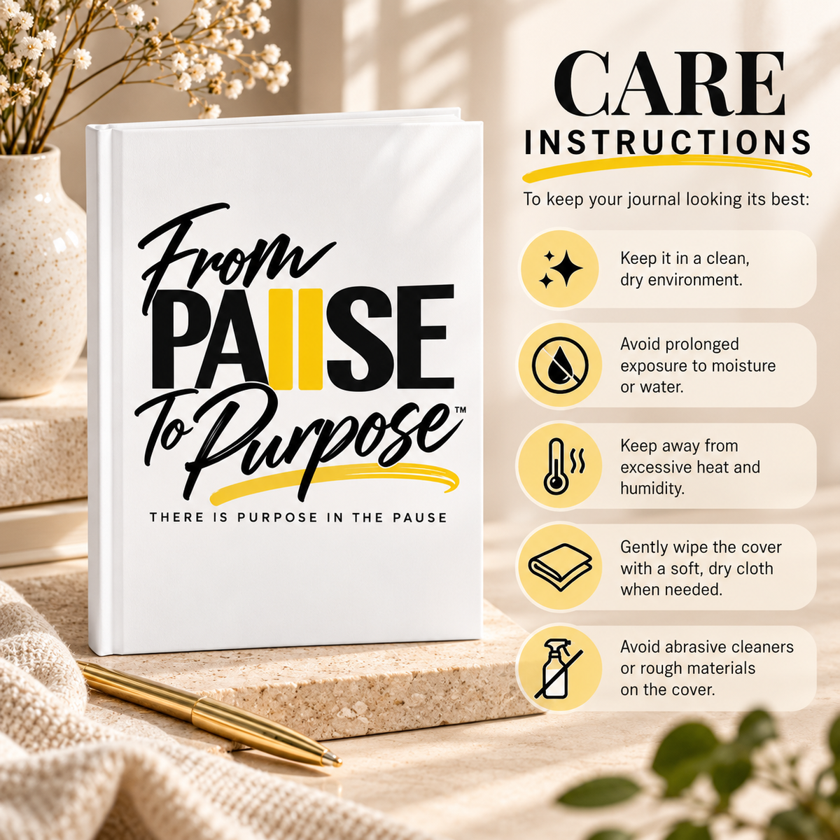 From Pause to Purpose Inspirational Hardcover Journal