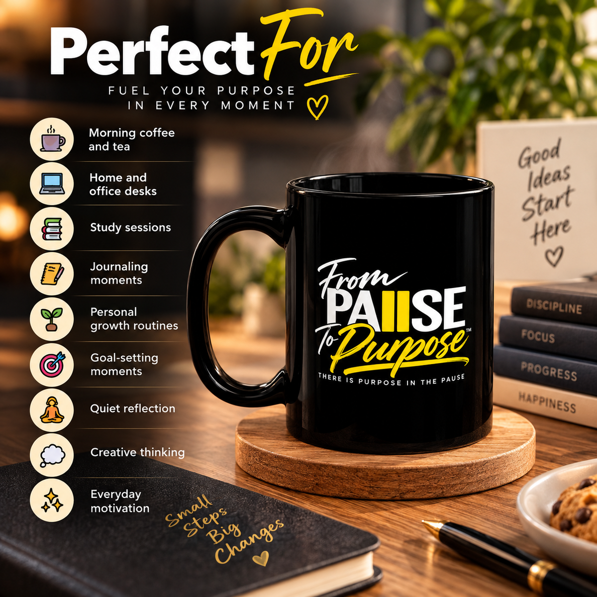 From Pause to Purpose Black Mug