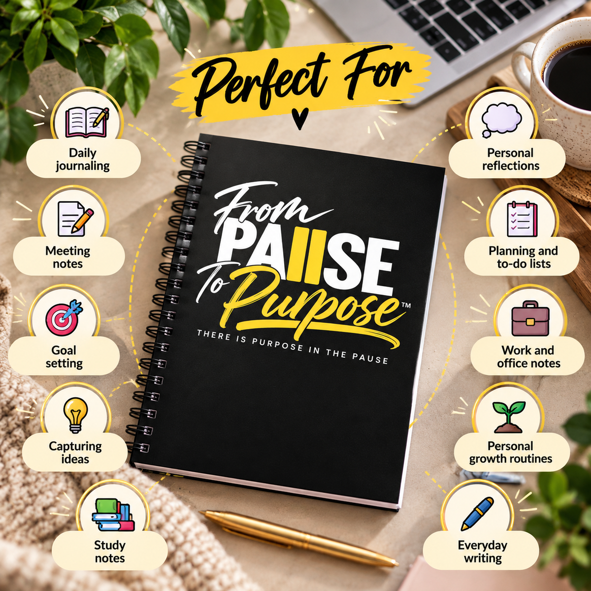 From Pause to Purpose Black Notebook