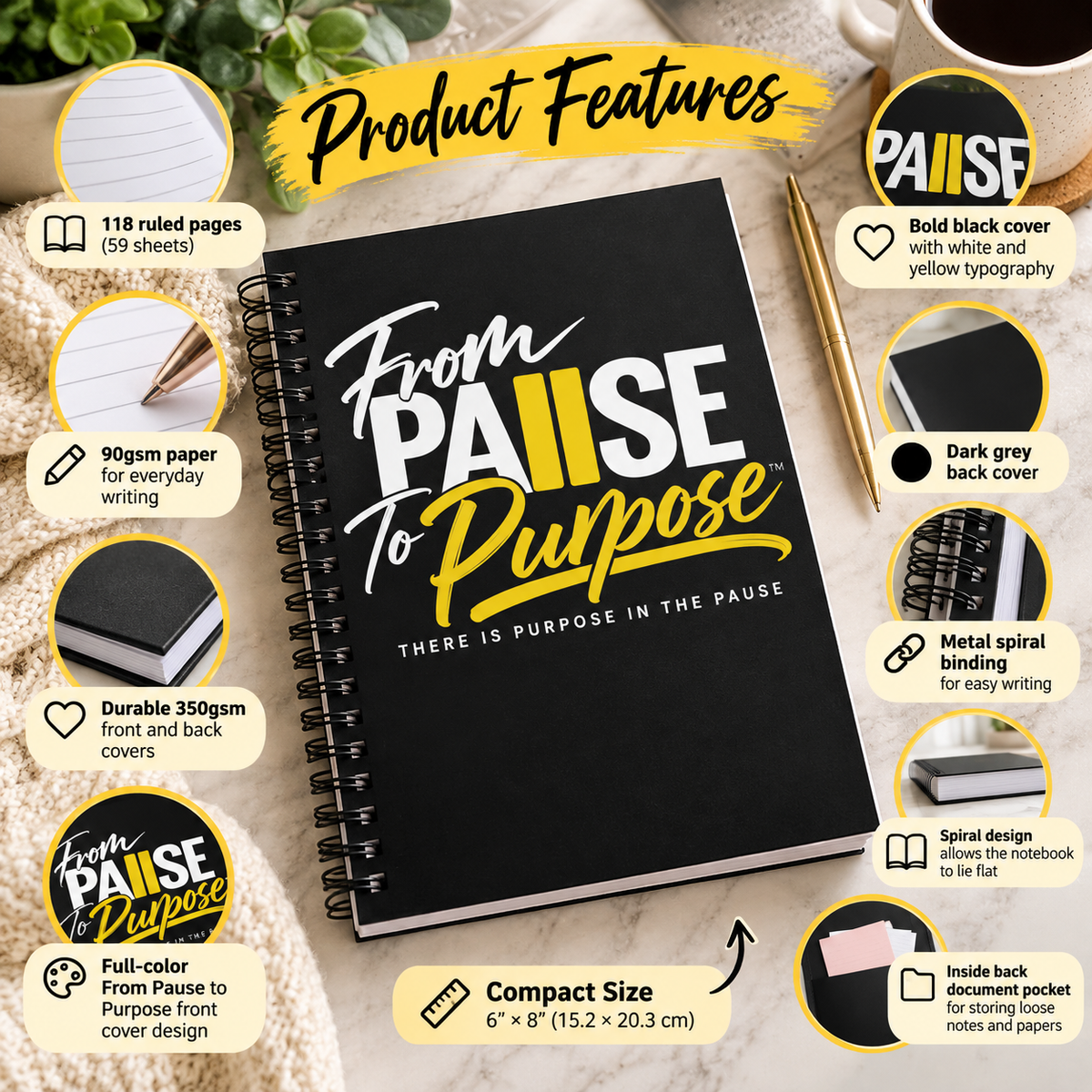 From Pause to Purpose Black Notebook