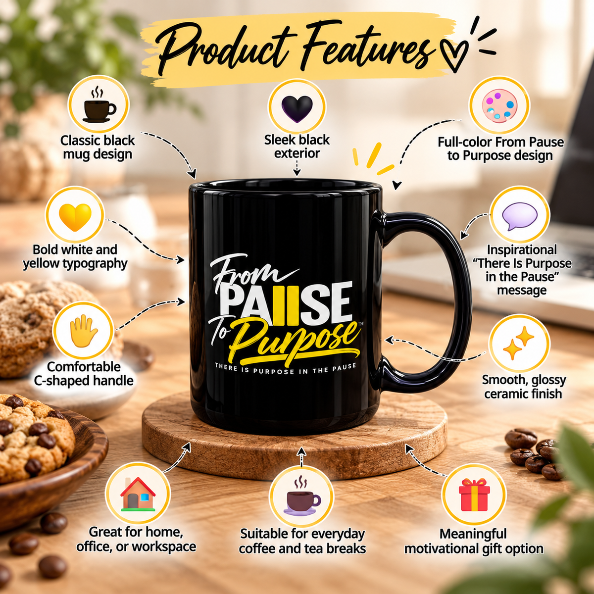 From Pause to Purpose Black Mug