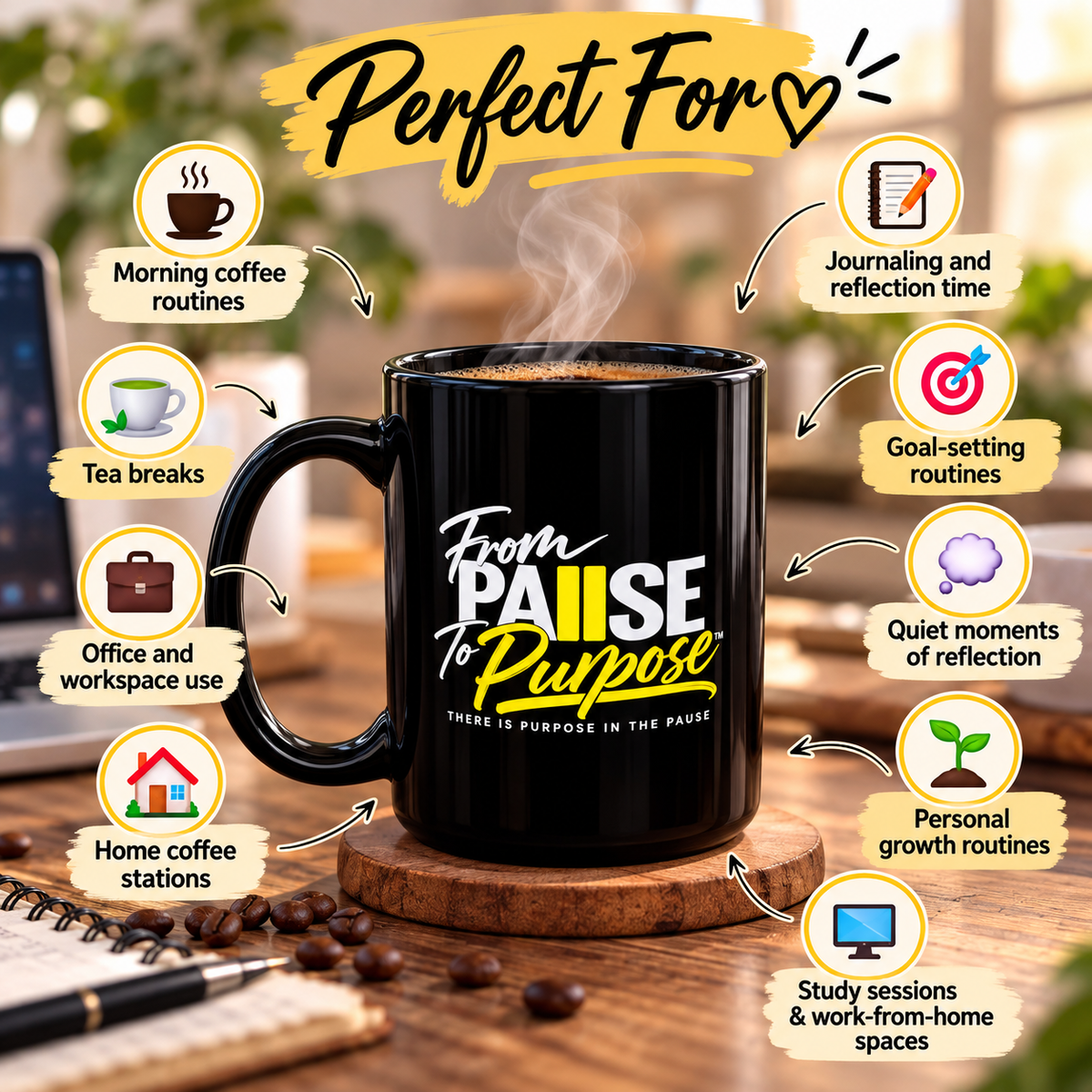 From Pause to Purpose Black Mug