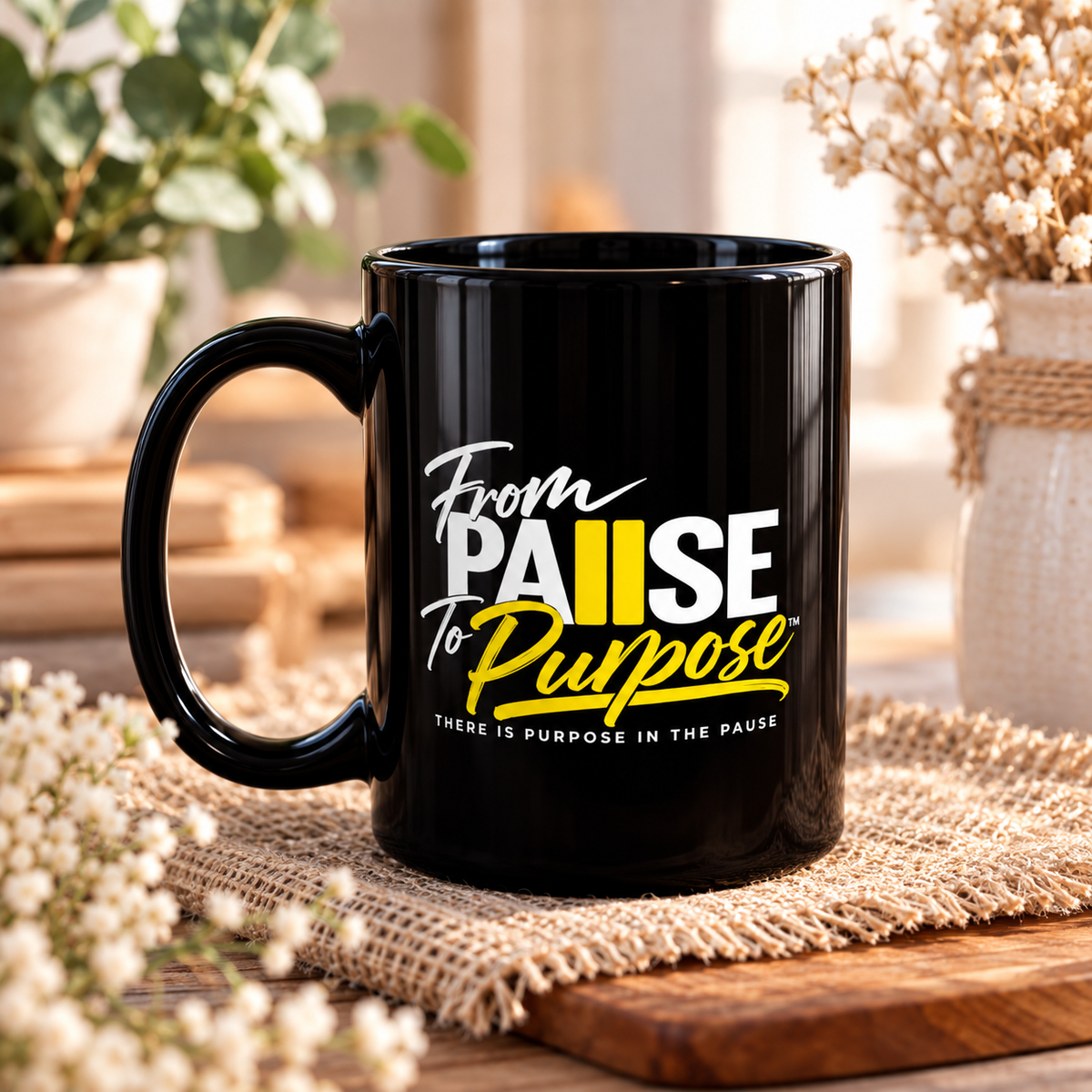 From Pause to Purpose Black Mug