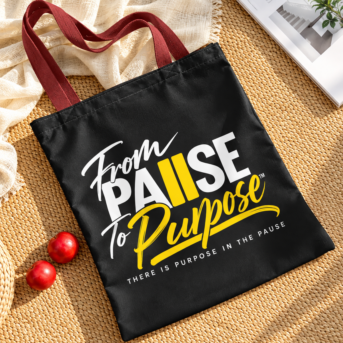 From Pause to Purpose Black Tote Bag