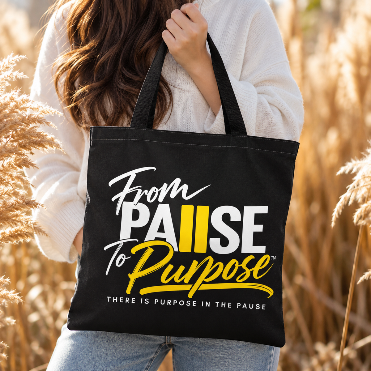 From Pause to Purpose Black Tote Bag