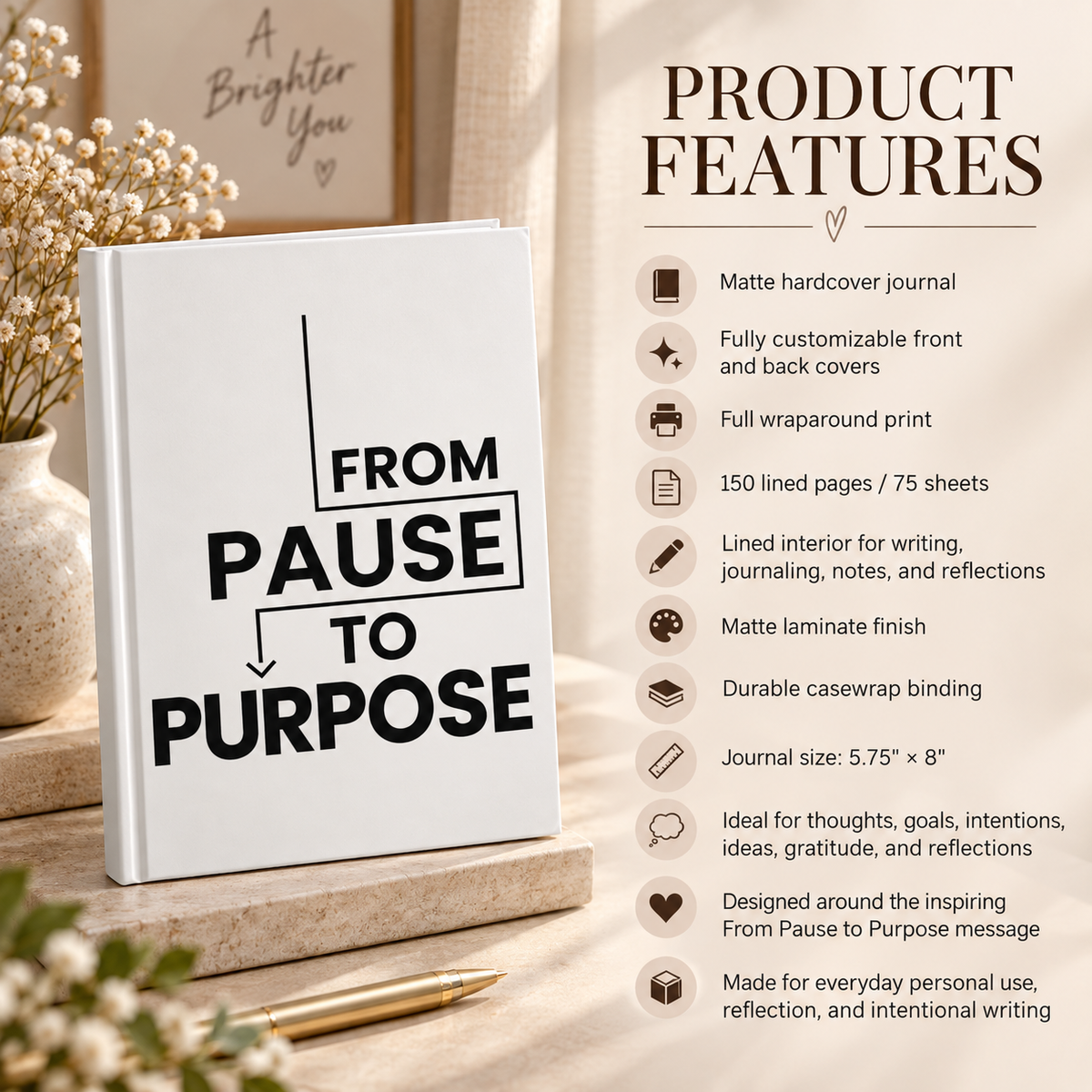 From Pause to Purpose Hardcover Journal